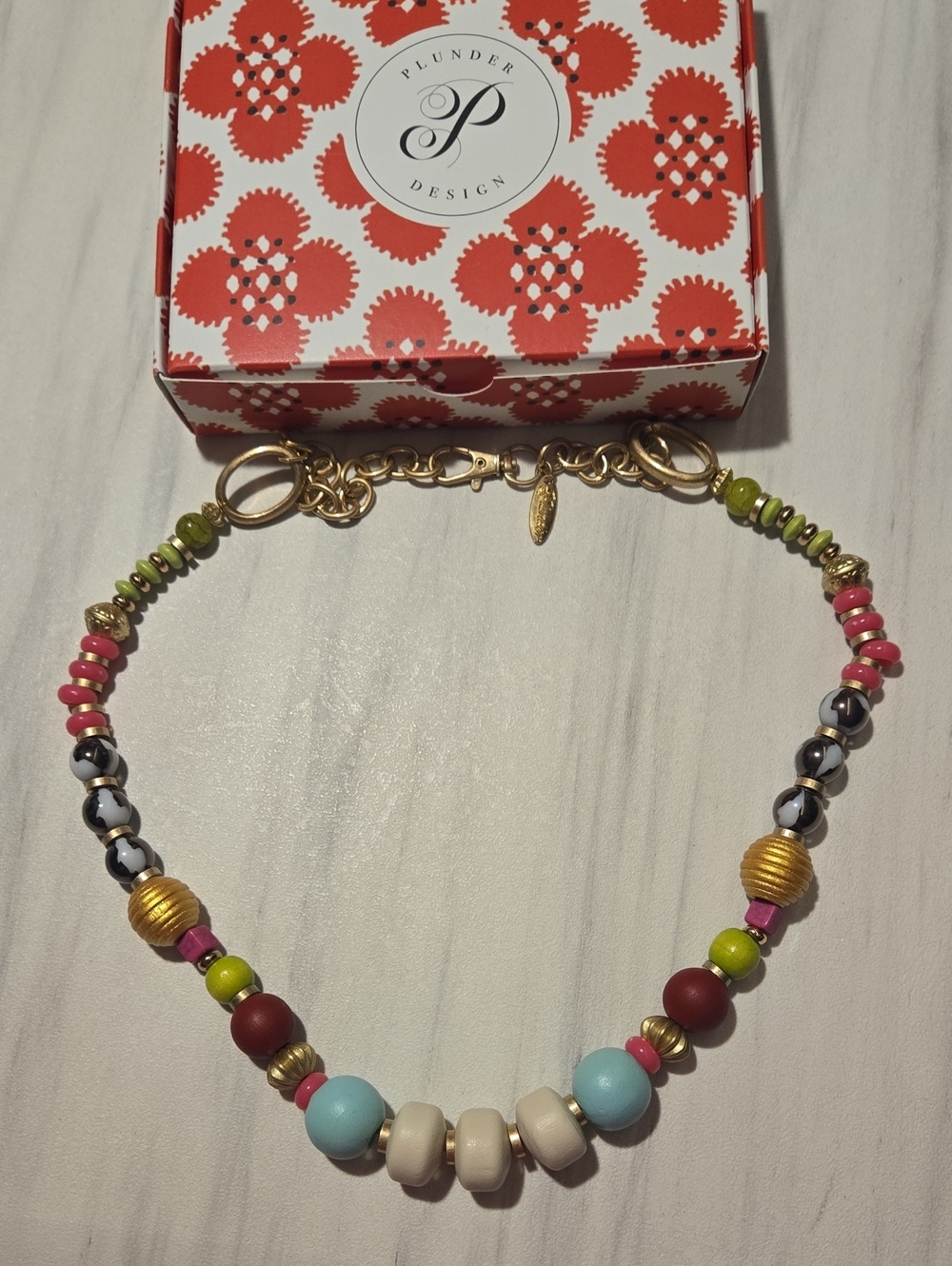 Plunder Multicolor Bead Necklace with Gold Accents